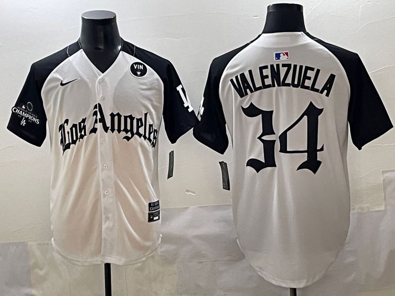 Men 2025 Los Angeles Dodgers #34 Valenzuela White black Five generations Joint Name Nike MLB Jersey style 5269->los angeles dodgers->MLB Jersey